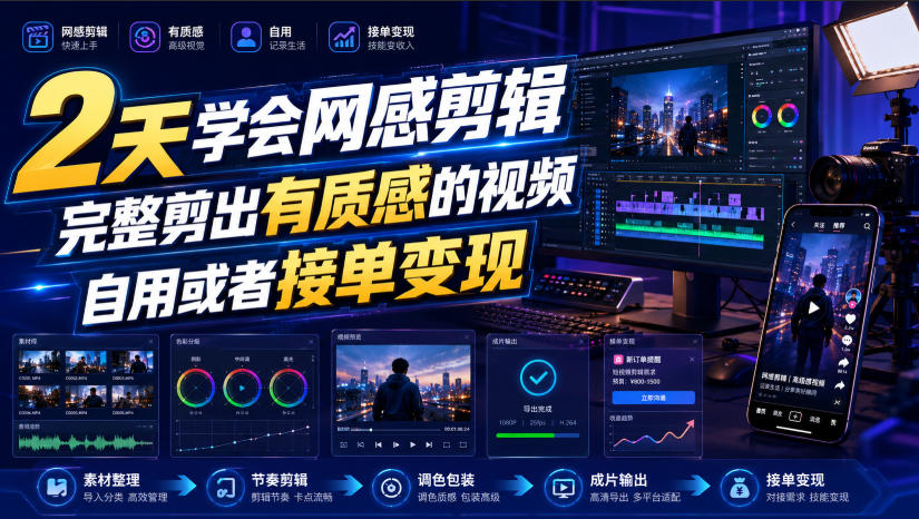 2天学会网感剪辑,完整剪出有质感的视频,自用或者接单变现-八爪鱼资源库