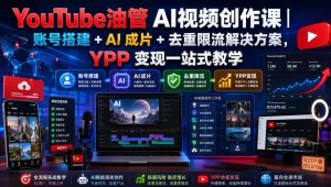 YouTube油管AI视频创作课|账号搭建+AI成片+去重限流解决方案,YPP变现一站式教学-八爪鱼资源库