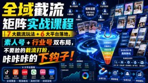 全域截流矩阵实战课程｜7大截流玩法+6大平台落地，素人号+行业号双布局，不要脸的截流打粉，咔咔咔的下钩子！-八爪鱼资源库