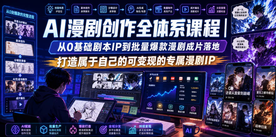 AI漫剧创作全体系课程|从0基础剧本IP到批量爆款漫剧成片落地,打造属于自己的可变现的专属漫剧IP-八爪鱼资源库