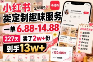 小红书卖定制趣味服务，一单6.88-14.88，227天卖了2w+份，到手13w+-八爪鱼资源库