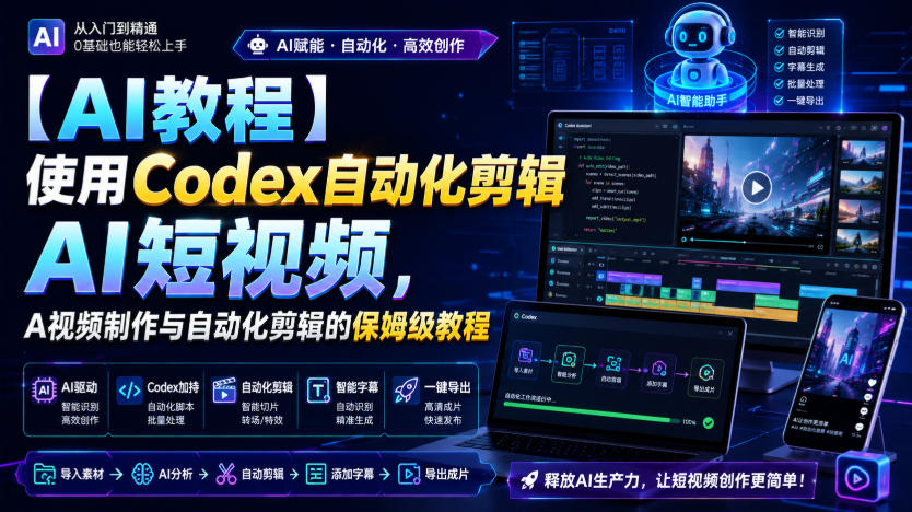 【AI教程】使用Codex自动化剪辑AI短视频，AI视频制作与自动化剪辑的保姆级教程-八爪鱼资源库