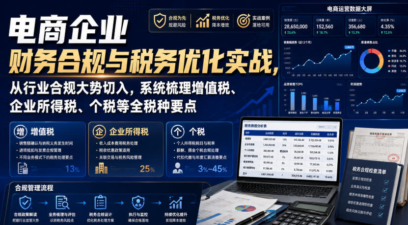 电商企业财务合规与税务优化实战，从行业合规大势切入，系统梳理增值税、企业所得税、个税等全税种要点-八爪鱼资源库