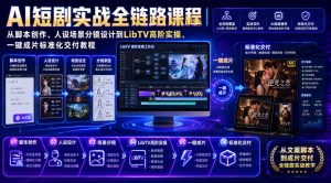 AI短剧实战全链路课程|从脚本创作、人设场景分镜设计到LibTV高阶实操、一键成片标准化交付教程-八爪鱼资源库