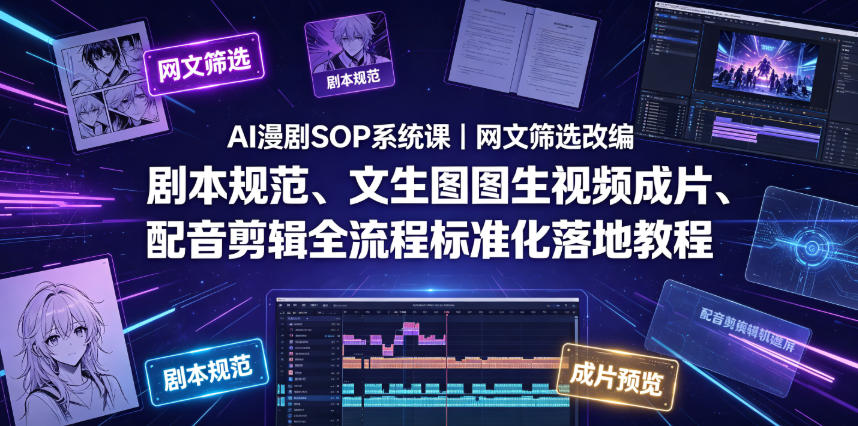 AI漫剧SOP系统课｜网文筛选改编、剧本规范、文生图图生视频成片、配音剪辑全流程标准化落地教程（更新0810）-八爪鱼资源库